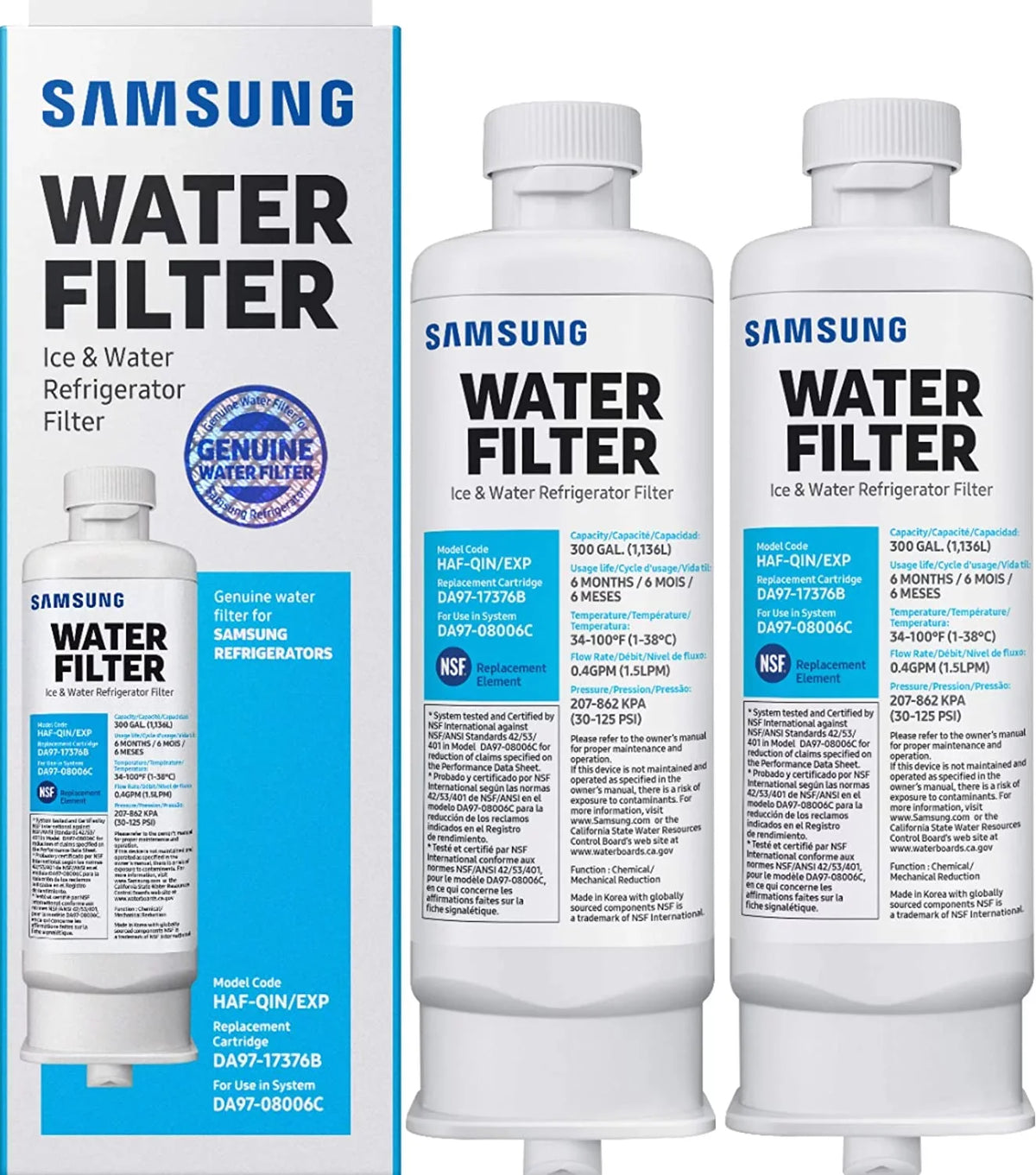 2 Pack Replacement For DA97-17376B HAF-QIN, DA9717376B HAF-QIN/EXP Refrigerator Fluid Filter