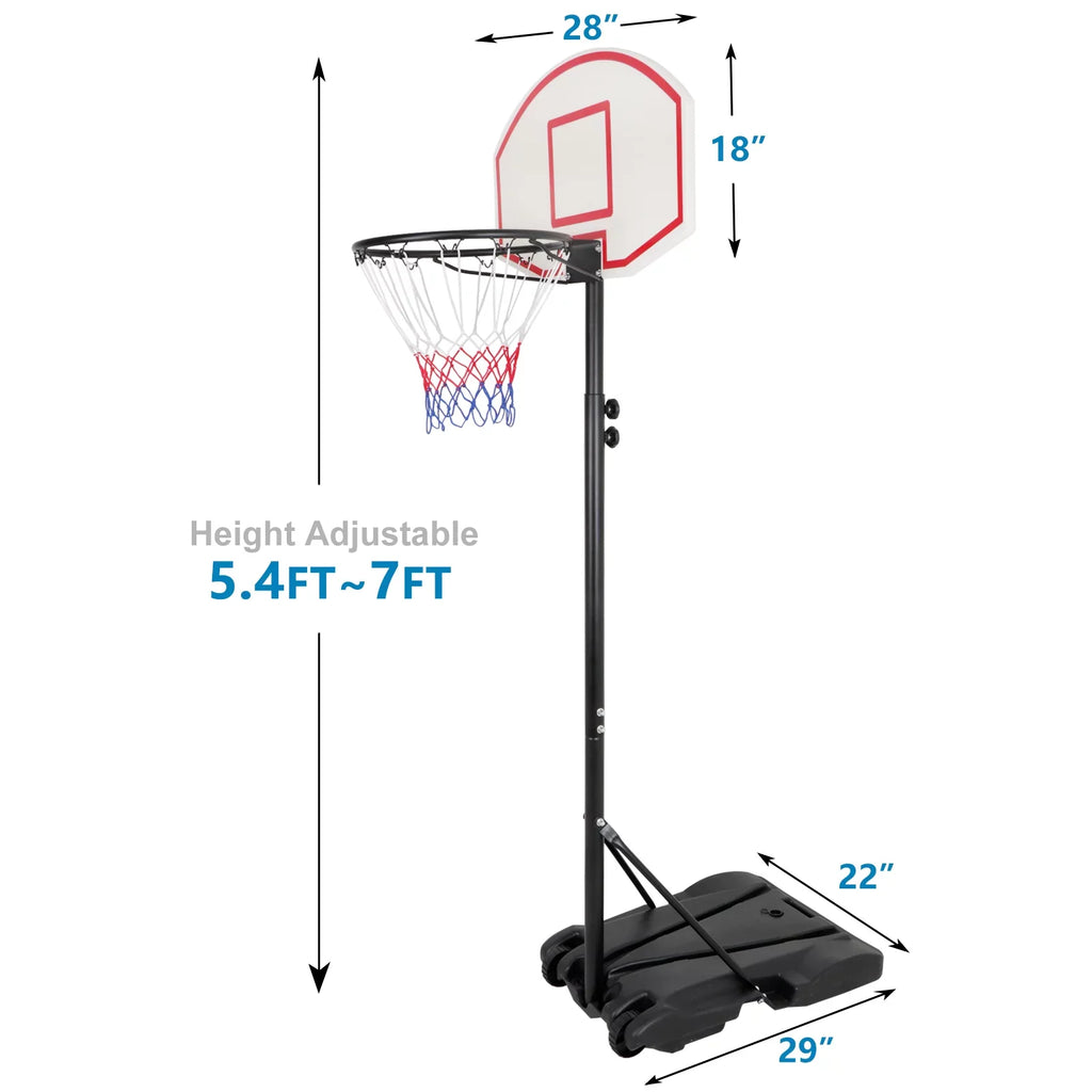 ZENY Portable Height Adjustable 4 -7 FT Basketball Hoop Basketball Stand W/ Wheels Black