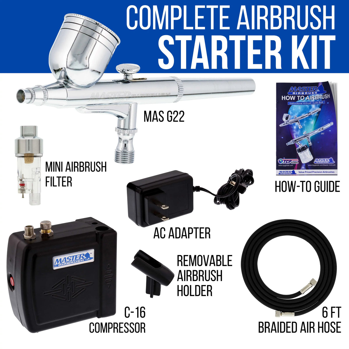 Gravity Dual-Action Airbrush Set & Compressor Kit Air Filter Hobby Cake T Shirt