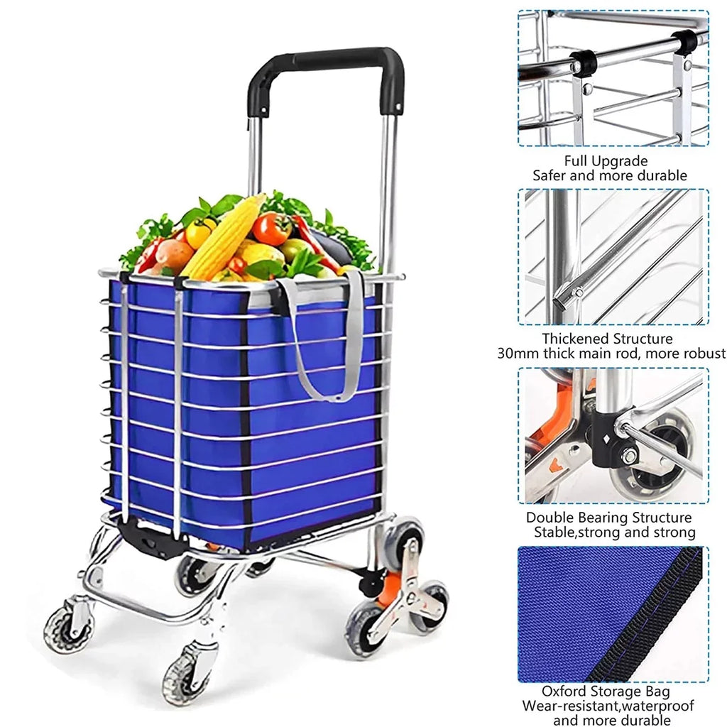 Ealing Large Shopping Trolley Folding 8 Wheel Shopping Cart Stair Climbing Trolley Utility Trolley with Aluminium Alloy Frame Tough Removable Fluid Bag