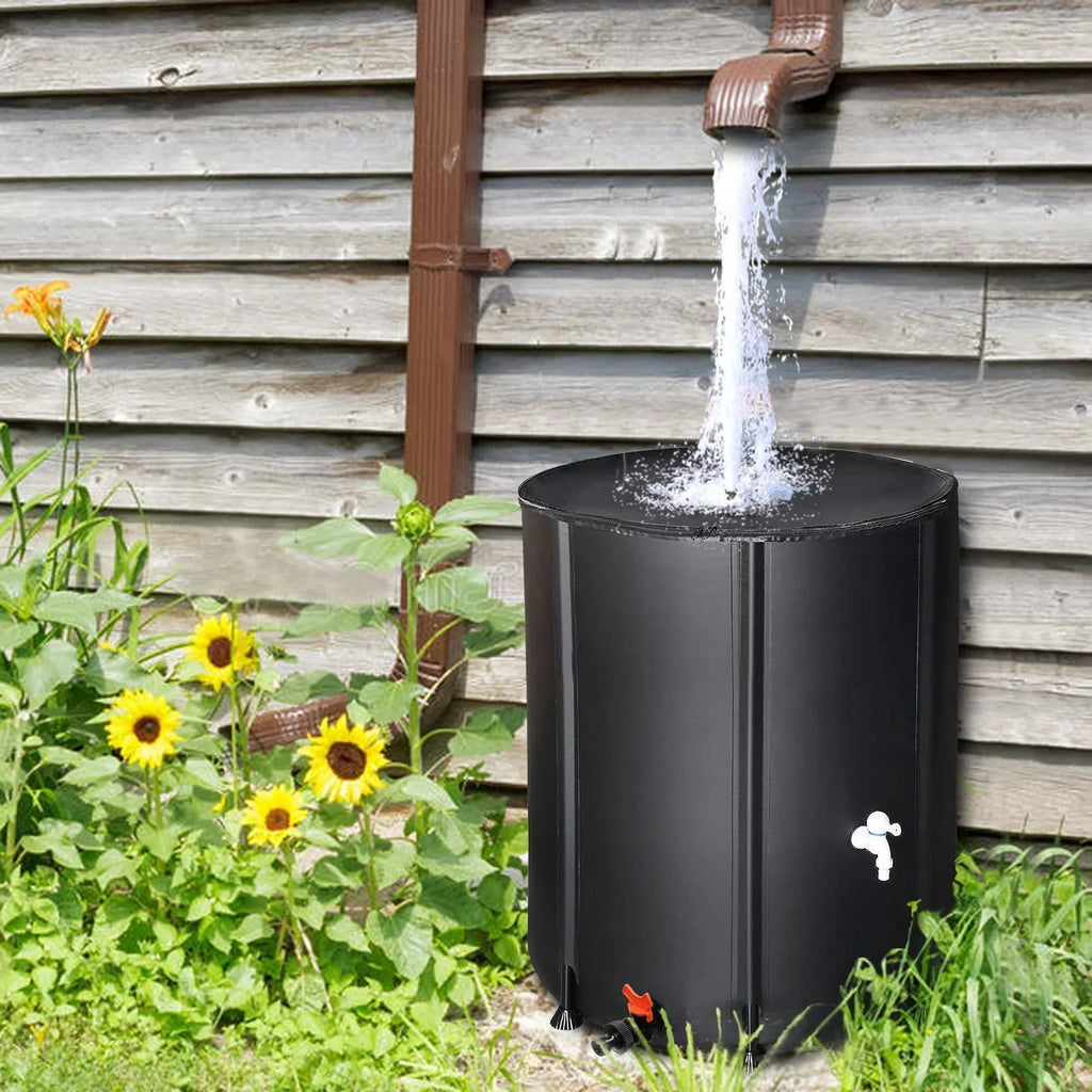 Portable Rain Barrel Liquid Collector Tank with Spigot Filter Black 50 Gallon