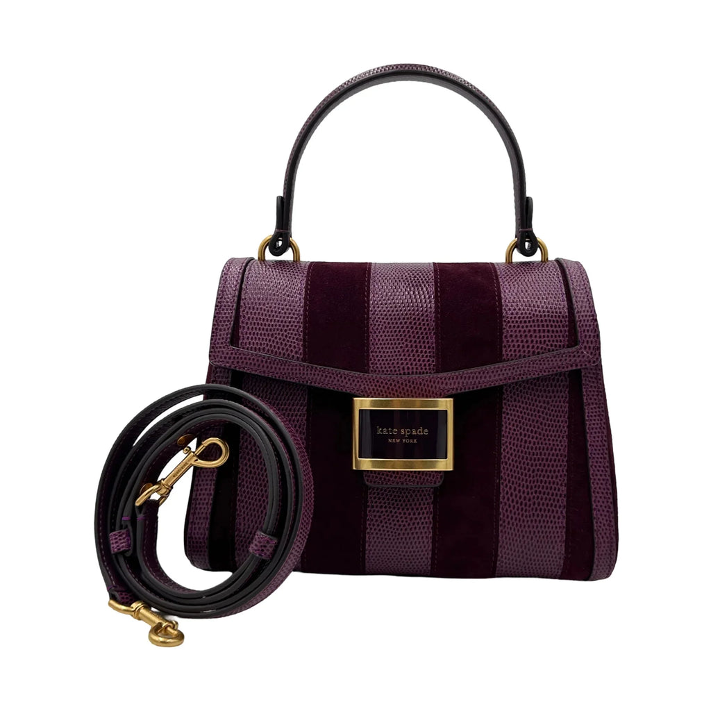 Kate Spade Katy Striped Lizard-embossed Small Top-handle Bag - Burgundy