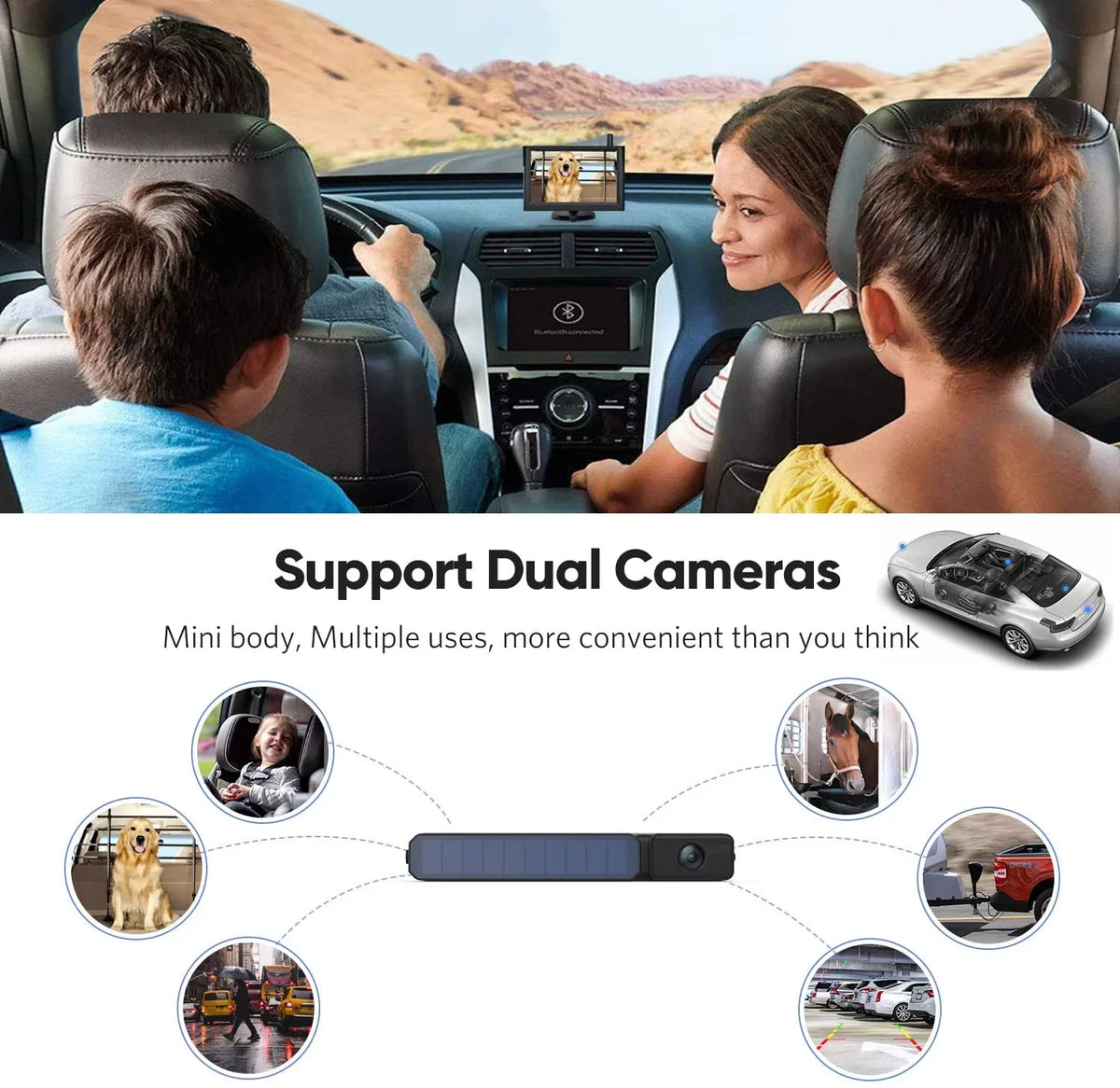Foxpark Solar RV Wireless Backup Camera 5" Monitor Rear View Camera 2 Channels Trailer Reverse Camera for Van,Camper Highway Observations System (Solar 3)