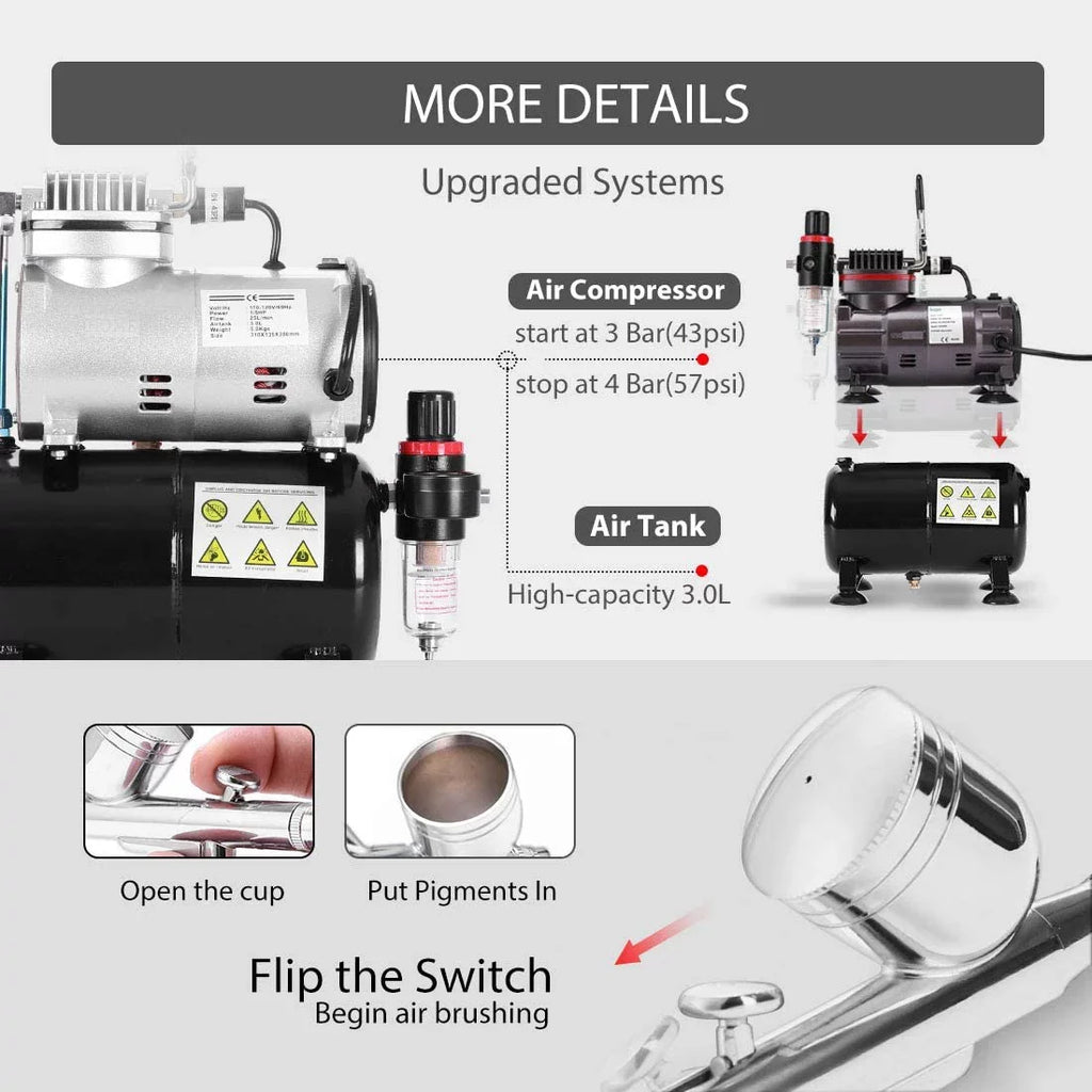VIVOHOME 110-120V Professional Airbrushing Paint System with 1/5 Air Compressor and 1 Paint Sprayer for Tattoo Makeup Shoes Cake Decoration