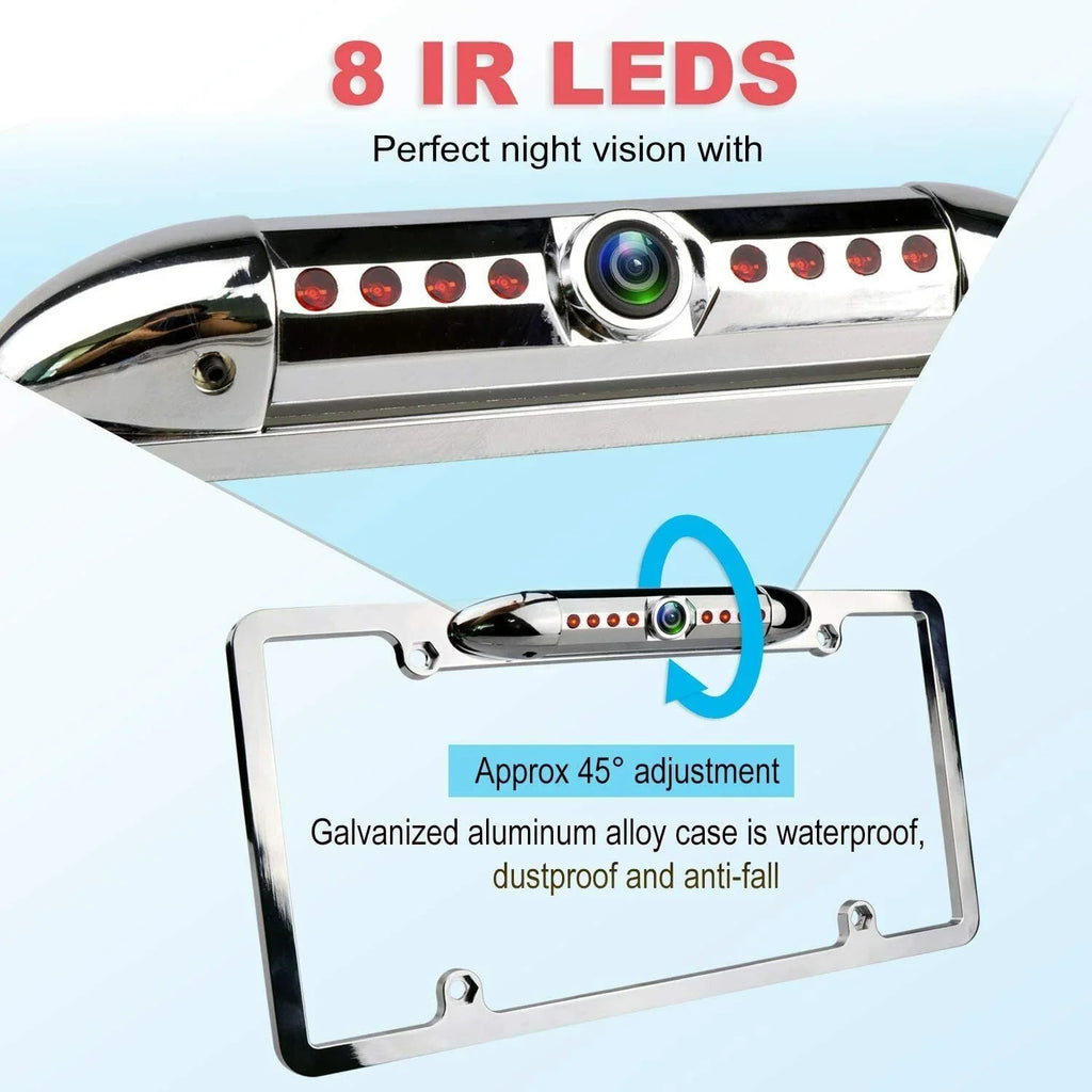 Liquid Night Vision License Plate Frame Car Rear View Backup Camera Silver