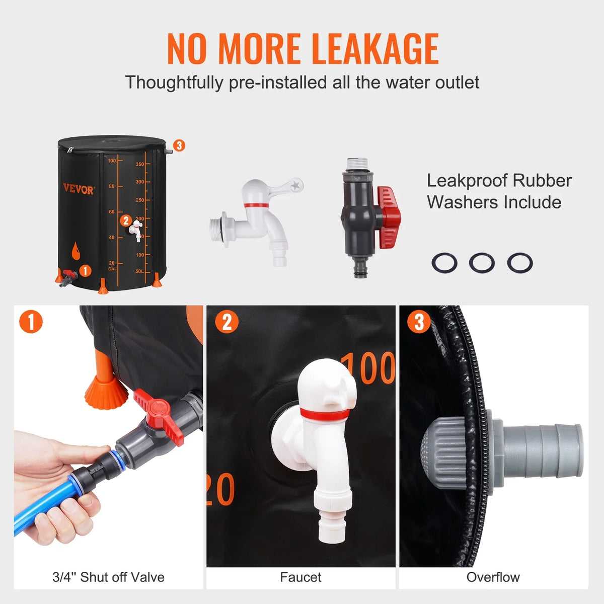 BENTISM Collapsible Rain Barrel, 100 Gallon Large Capacity, PVC Liquid Collection System Including Spigots and Overflow Kit, Portable Liquid Tank Storage Container