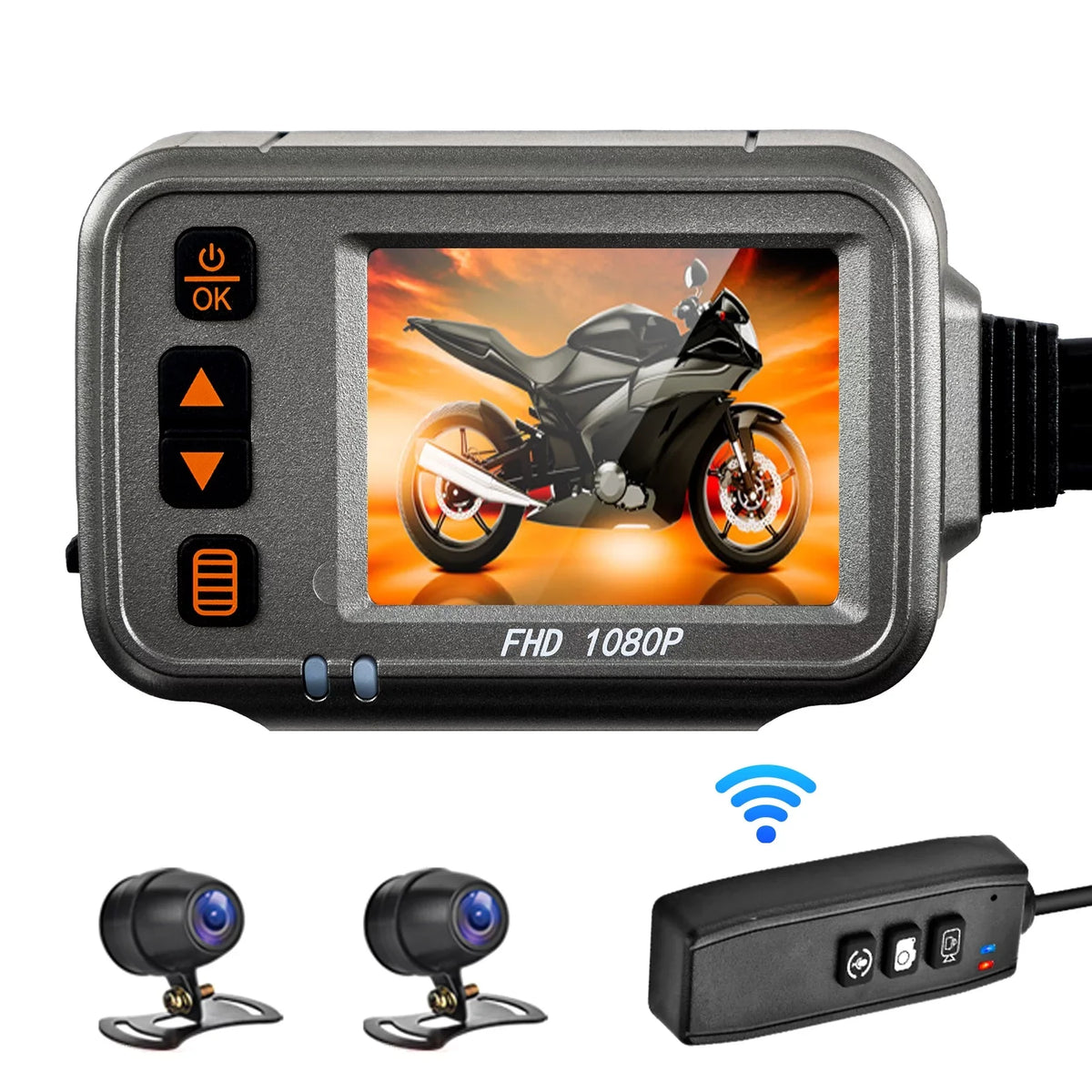 Arealer Motorcycle Dash Cam,WiFi Dual 1080p Motorbike Camera ,120° Wide Angle,Parking Monitoring, Timed Recording After Flameout Full Body Liquid Night Vision With 32G storage card