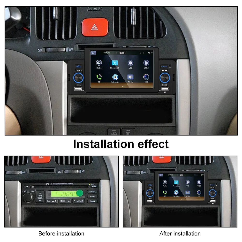 Podofo Single 1 Din 5'' Touch Monitor Car Stereo Radio with Carplay Android Auto Mirror Link HD Car MP5 Multimedia Player Bluetooth USB FM Audio Receiver USB, Backup Camera Included