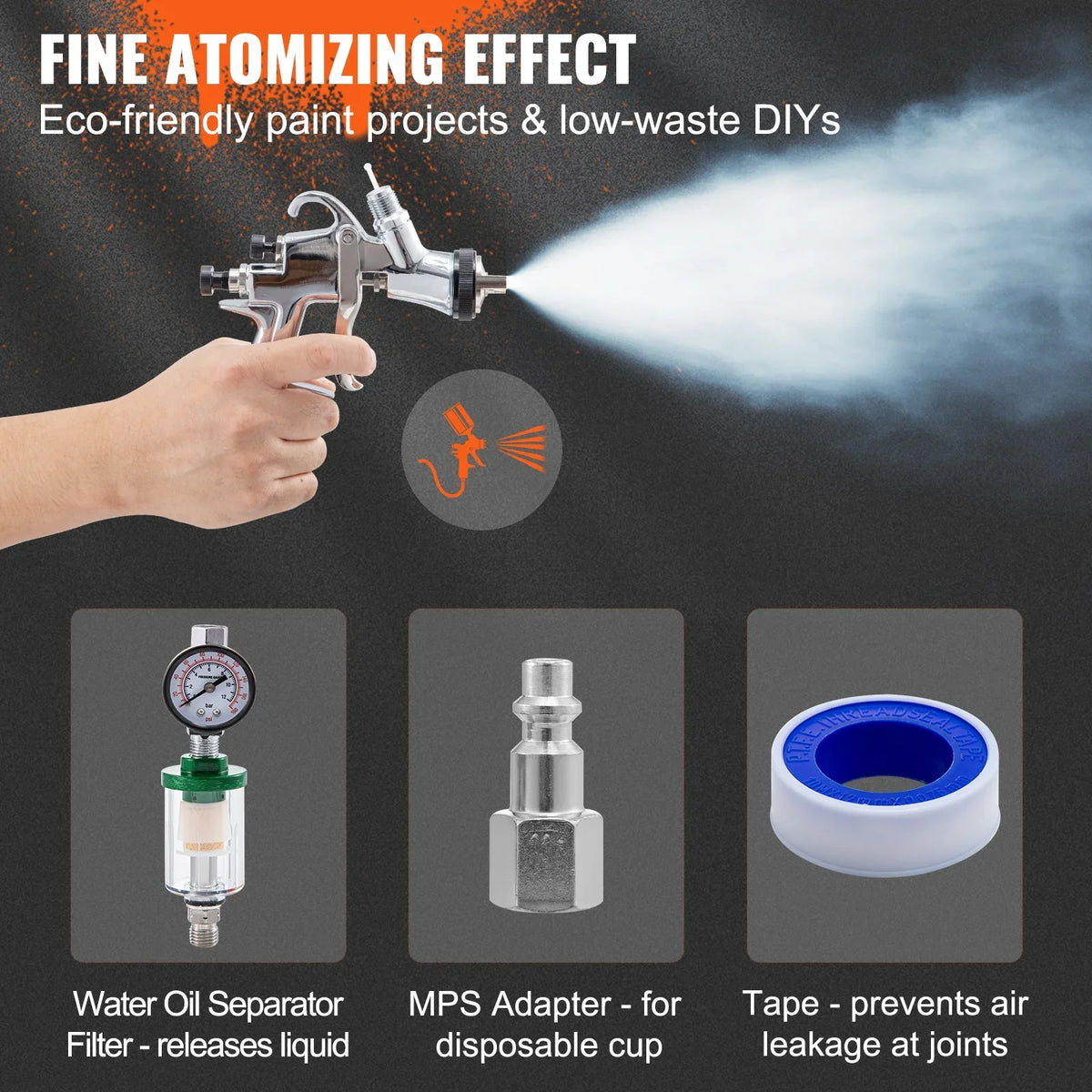VEVOR Air Spray Gun Kit Paint Gun Gravity Feed LVLP 1.3/1.4/1.8 mm Nozzle