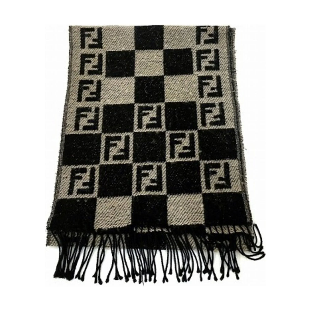 Pre-Owned FENDI Zucca pattern fringe block check brand accessory scarf men's (Good)