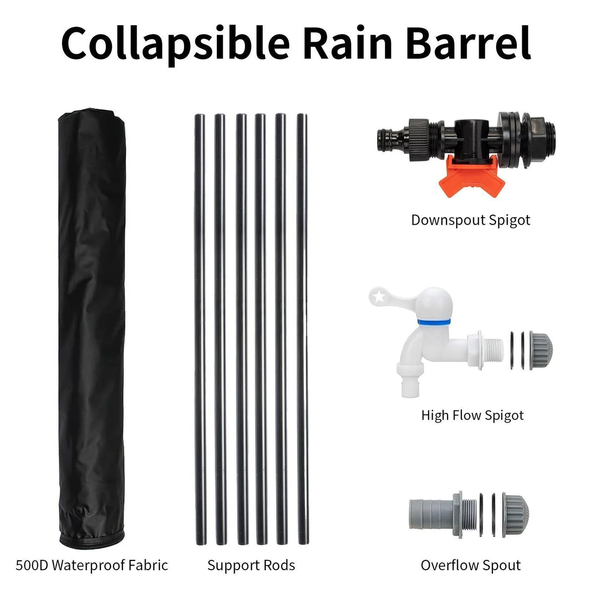 Portable Rain Barrel Liquid Collector Tank with Spigot Filter Black 50 Gallon