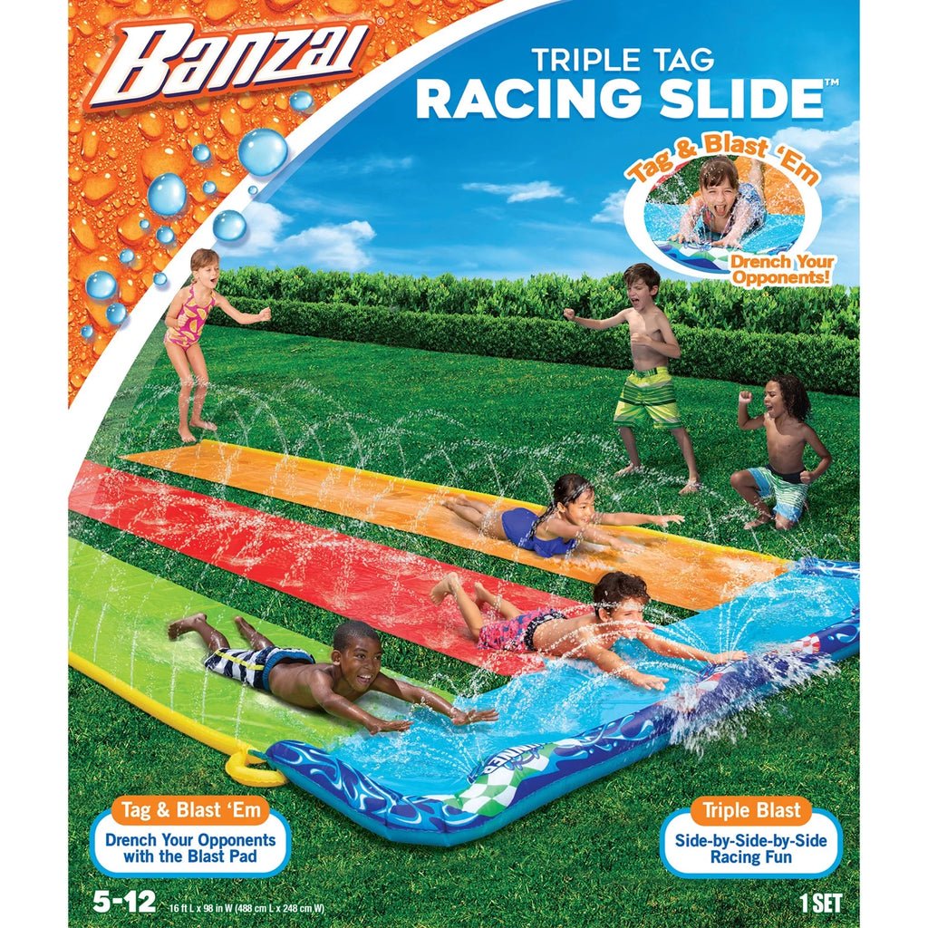Banzai 16 Feet Triple Tag Racing Fluid Slide - Side-by-Side-by-Side Racing Fun!