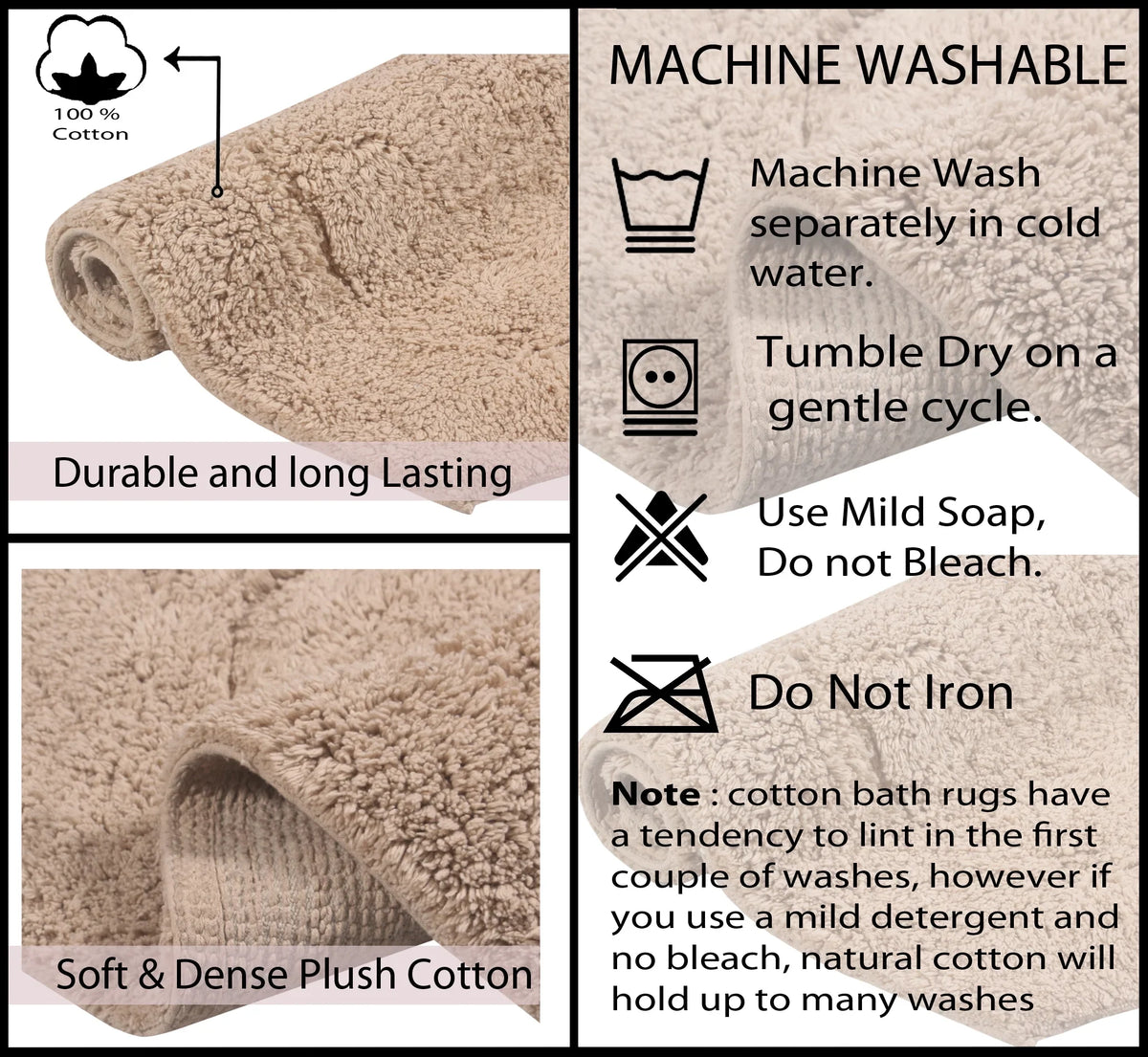 Home Weavers Liquid Collection 100% Cotton Tufted Bath Rug, Extra Soft and Absorbent Bath Rugs, Non-Slip Bath Carpet, Machine Wash Dry, Bath Mats for Bathroom Floor, 21" x 34" Rectangle, Linen Rug