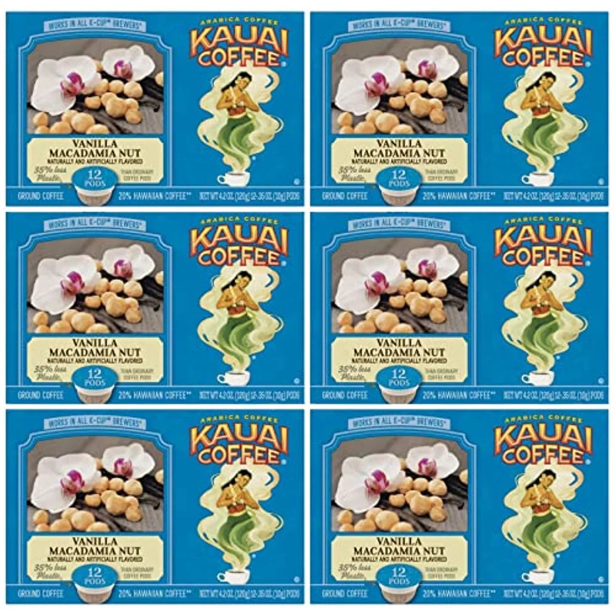 Kauai Coffee Single Serve Cups Pods (Vanilla Macadamia Nut, 72 Count)