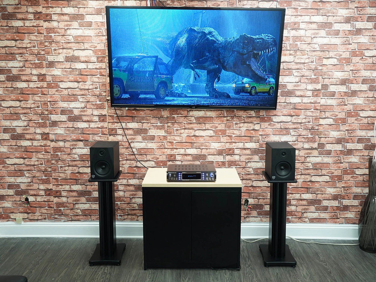(2) Rockville APM8W 8" USB Studio Monitor Speakers+28" Black Premium Stands