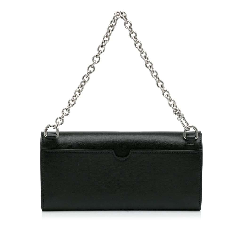 Pre-Owned Authenticated Off-White Jitney Quote Wallet on Chain Calf Leather Black Shoulder Bag Unisex (Like New)