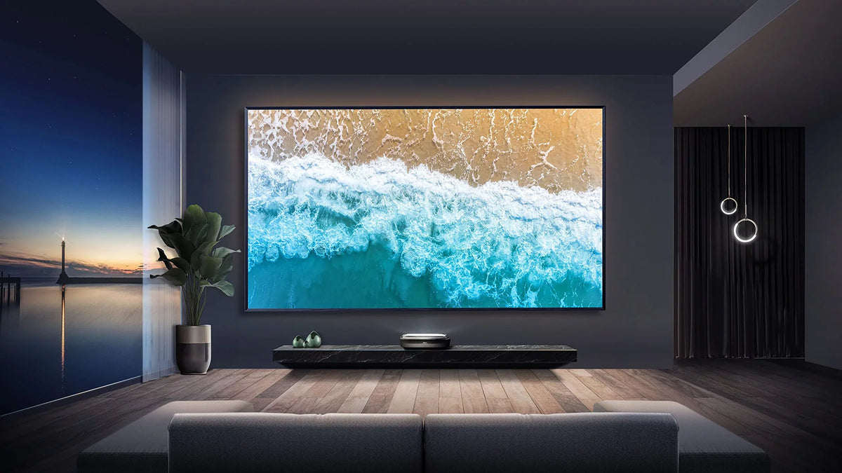 Hisense L9G Series Trichromal Laser TV Bundle w/ 100'' Tv Display ALR Cinema Display Projector & TV Stand (120L9G)