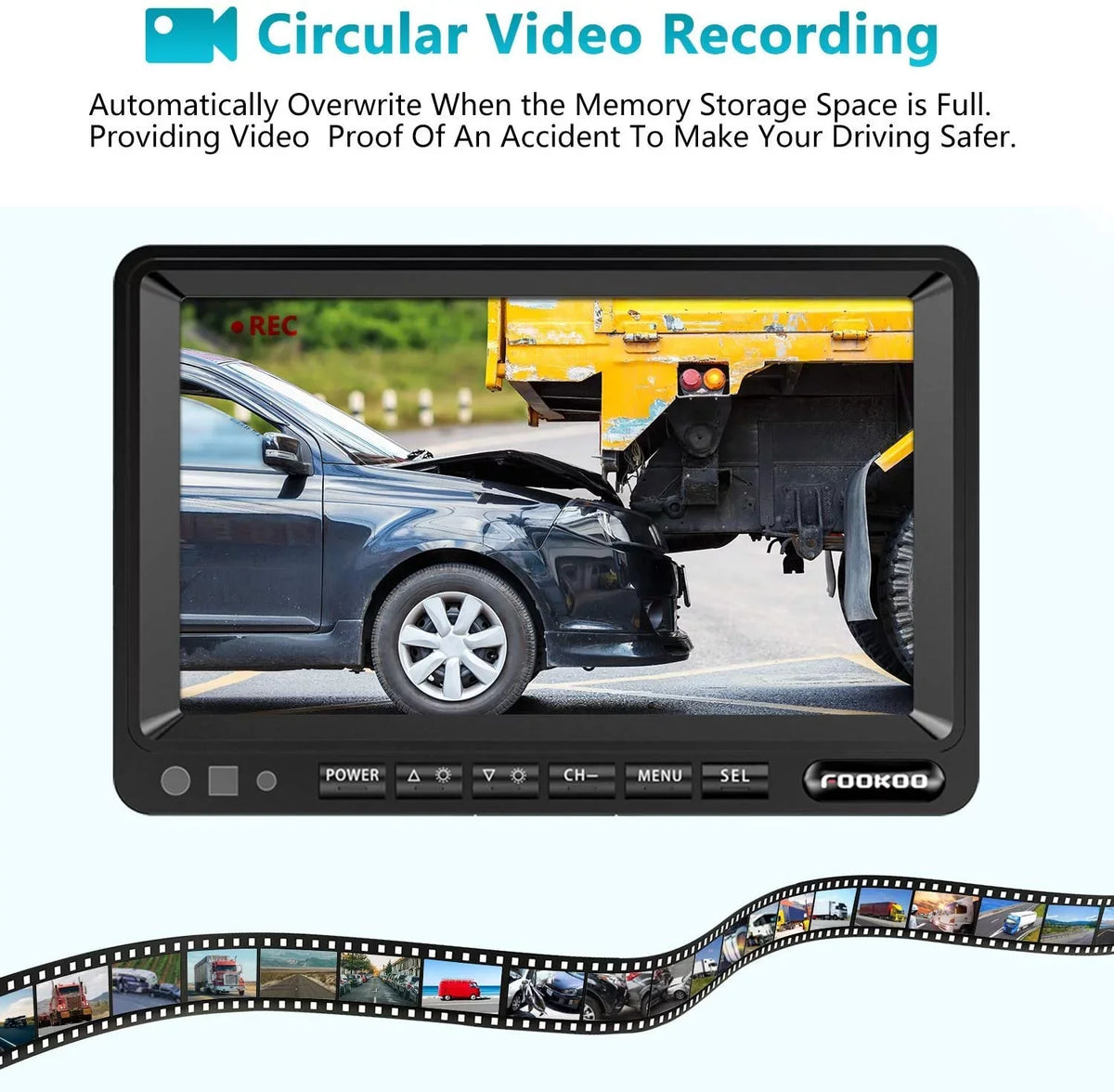 Fookoo HD Backup Camera System, 7'' DVR Split Display Monitor and Liquid Rear View Cameras with Parking Lines Reversing for RV/Truck/Trailer/Bus/Semi-Trailer/Tractor/5th Wheel Trailer(DY704)