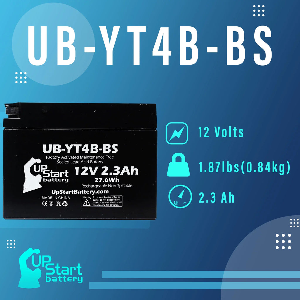 4-Pack UpStart Battery Replacement for 2015 Yamaha TTR110E 110CC Factory Activated, Maintenance Free, Motorcycle Battery - 12V, 2.3Ah, UB-YT4B-BS