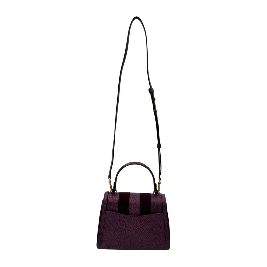 Kate Spade Katy Striped Lizard-embossed Small Top-handle Bag - Burgundy