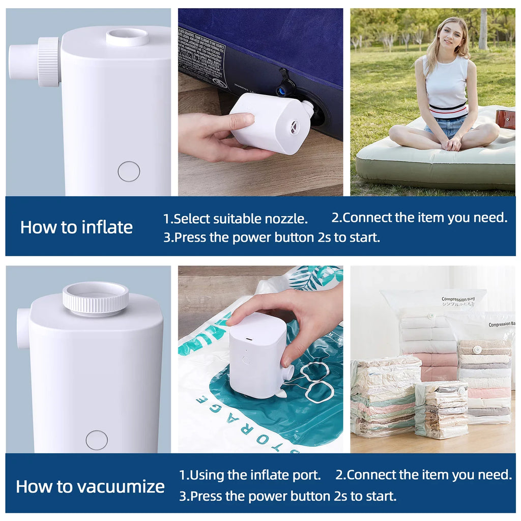 CACAGOO Electric Air Pump with 5 Nozzles USB Quick Air Pump with 2500mAh Battery for Inflator Deflator Pumps Inflatables Air Mattress Air Bed Pool Toy Swimming Ring