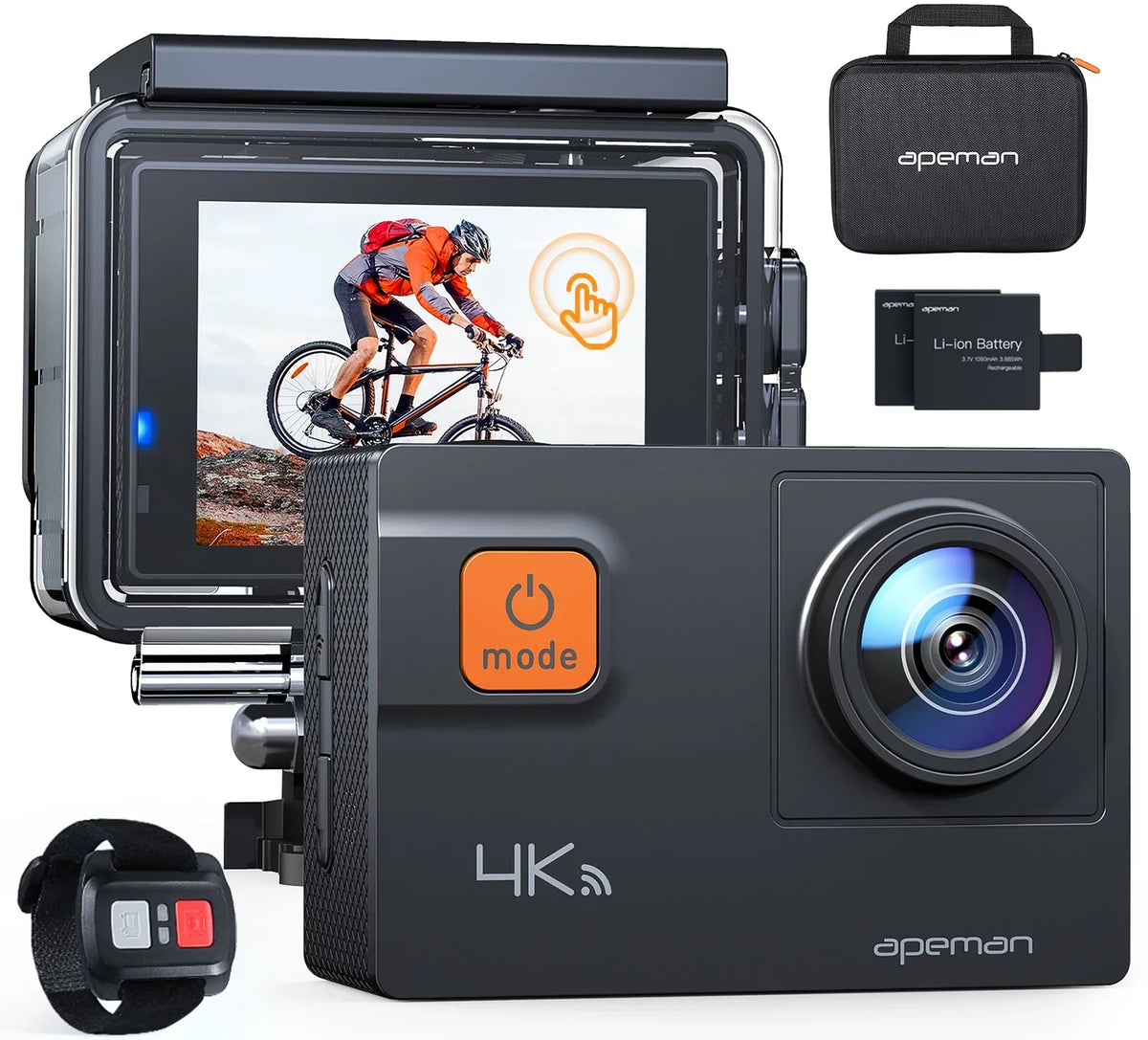 Apeman A87 Action Camera, UHD 4K/60fps 20MP Display WiFi Liquid Camcorder for Motorbike and Skateboard Camera