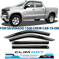 CLIM ART Incredibly Long-lasting Rain Guards Compatible with Chevrolet (Chevy) Silverado/GMC Sierra 1500 2019-2024 Crew Cab, Truck Accessories, Tape-on Window Deflectors, Vent Window Visors, 4pcs- 419160