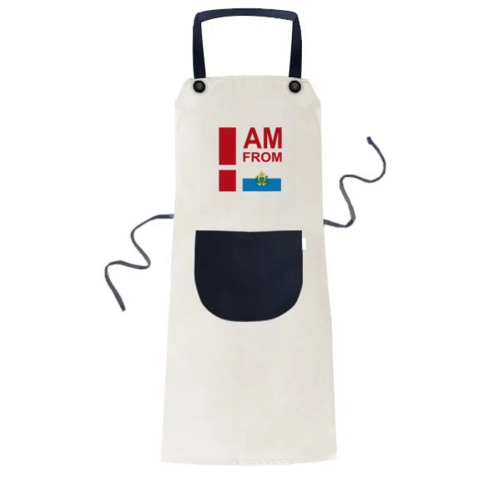I Am From San Marino Art Deco Fashion Apron Adjustable Bib Cotton Linen BBQ Kitchen Pocket Pinafore