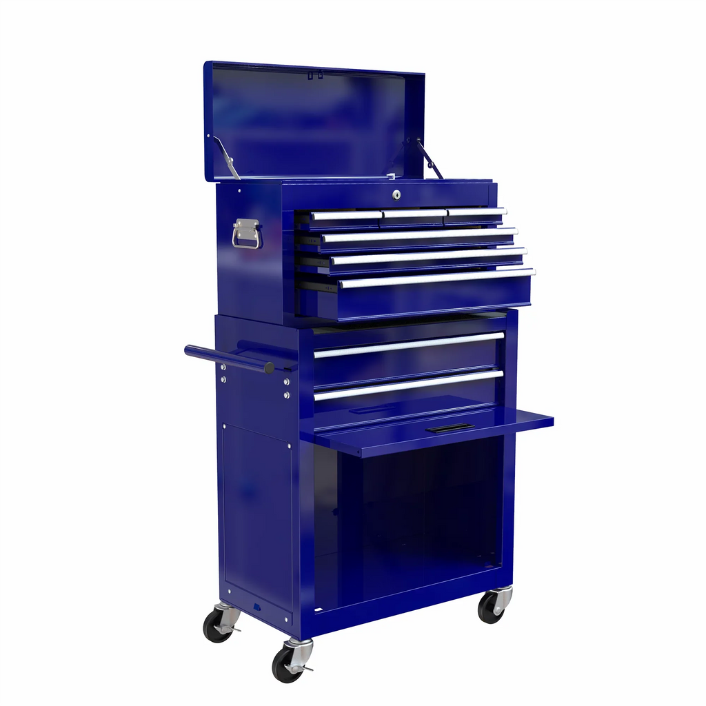 Tool Chest with Drawers, 2-IN-1 Rolling Tool Chest & Cabinet Large Capacity with 8 Drawers, Lockable Tool Box Organizer On Wheels with Sliding Drawers, Hidden Double Tool Box, Blue