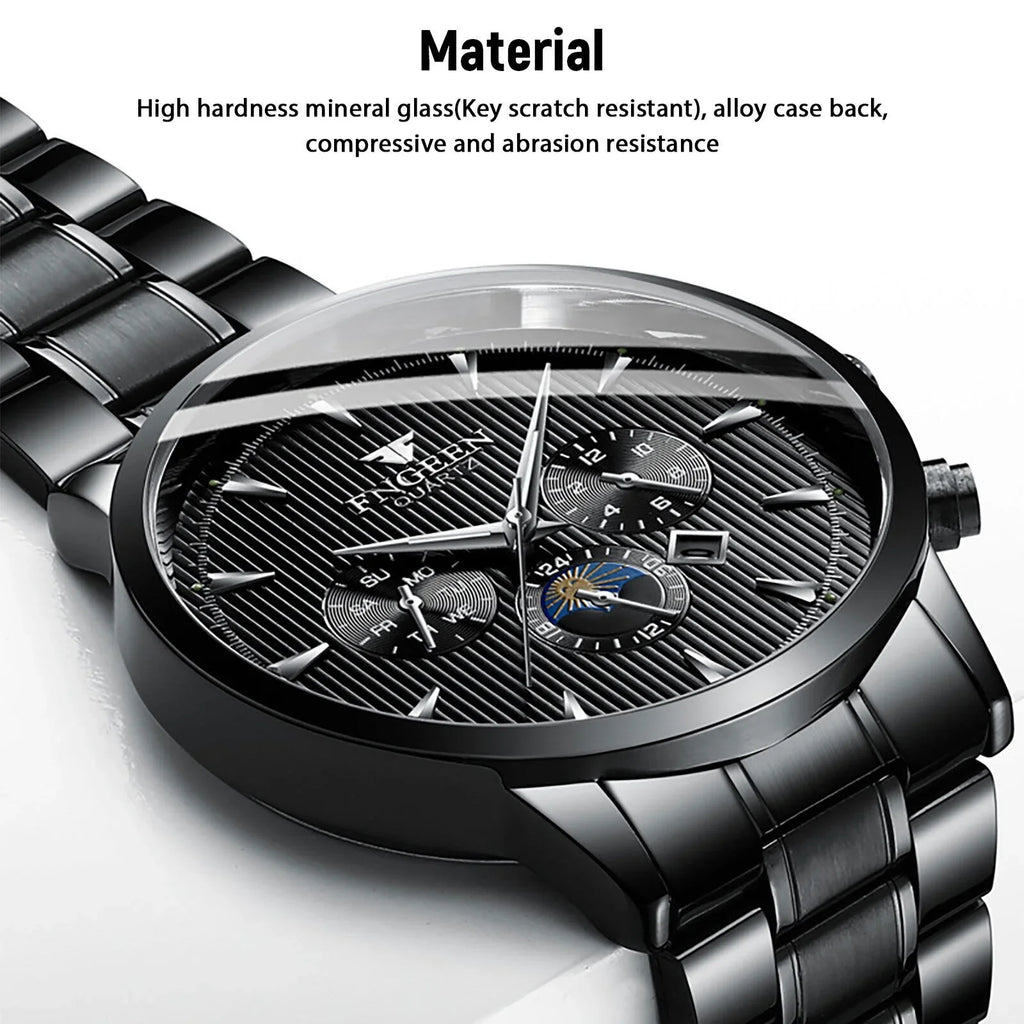 Fluid Men's Watch Relojes De Hombre Stainless Steel Quartz Classic Luminous