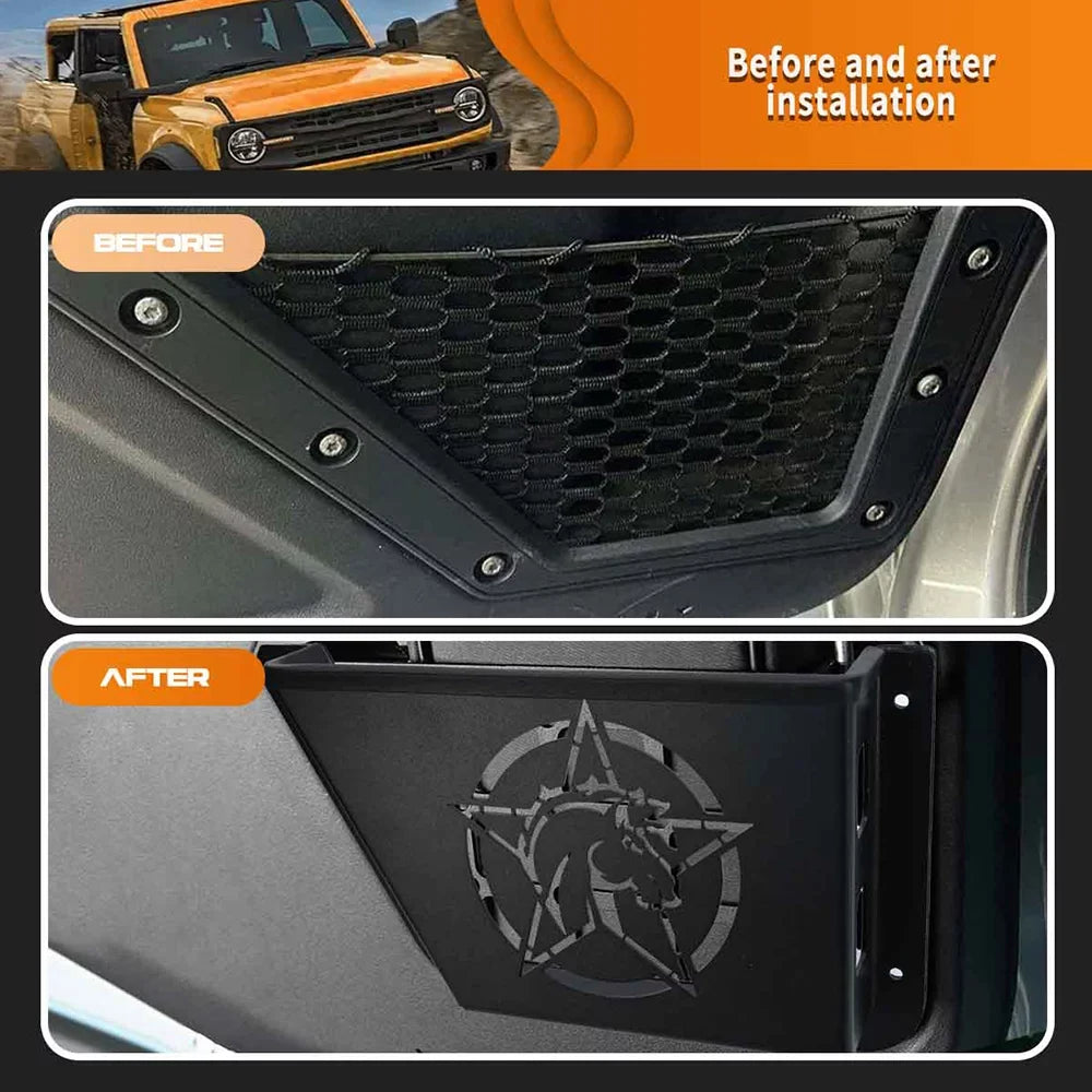 ALLTIMES Rear Door Panel Pocket Organizer Box for Ford for Bronco 2/4 Door 2021+(OFF-ROAD EDITION), Black Metal Fluid Proof Dust Proof Scratch Resistance,1 Pair