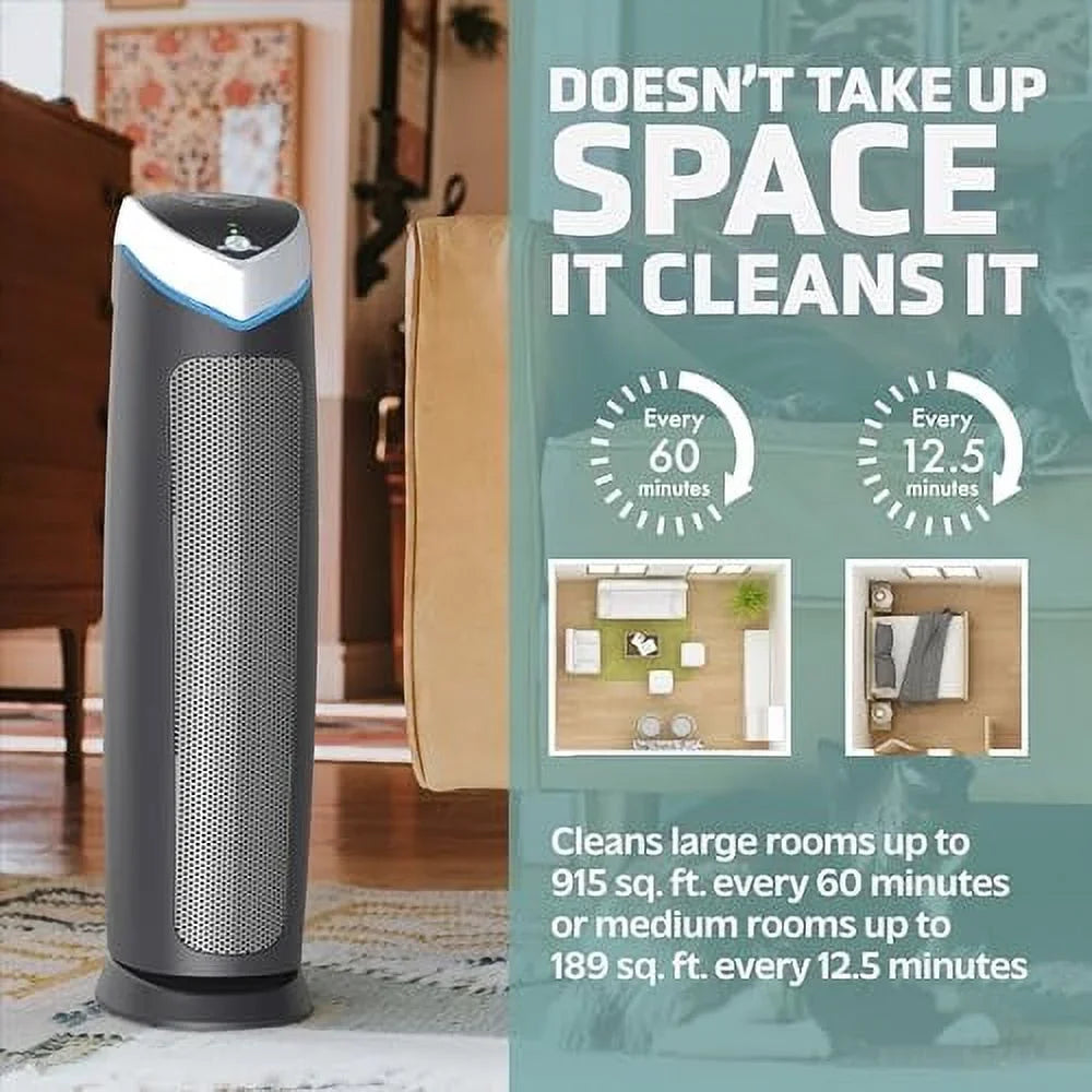 GermGuardian Air Purifier with Genuine HEPA 13 Pet Pure Filter, Removes 99.97% of Pollutants, Covers Large Rooms up to 915 Sq. ft. in 1 Hour, UV-C Light Helps Reduce Germs, 28", Black, AC5250PT
