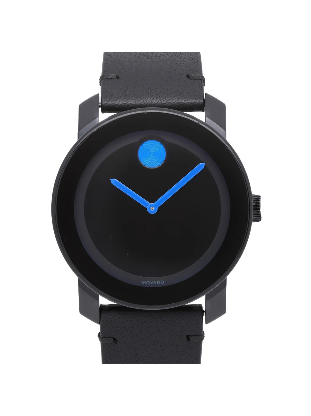 Pre-owned Movado Bold 42mm Black Dial Leather Quartz Watch 3600307 (Good)