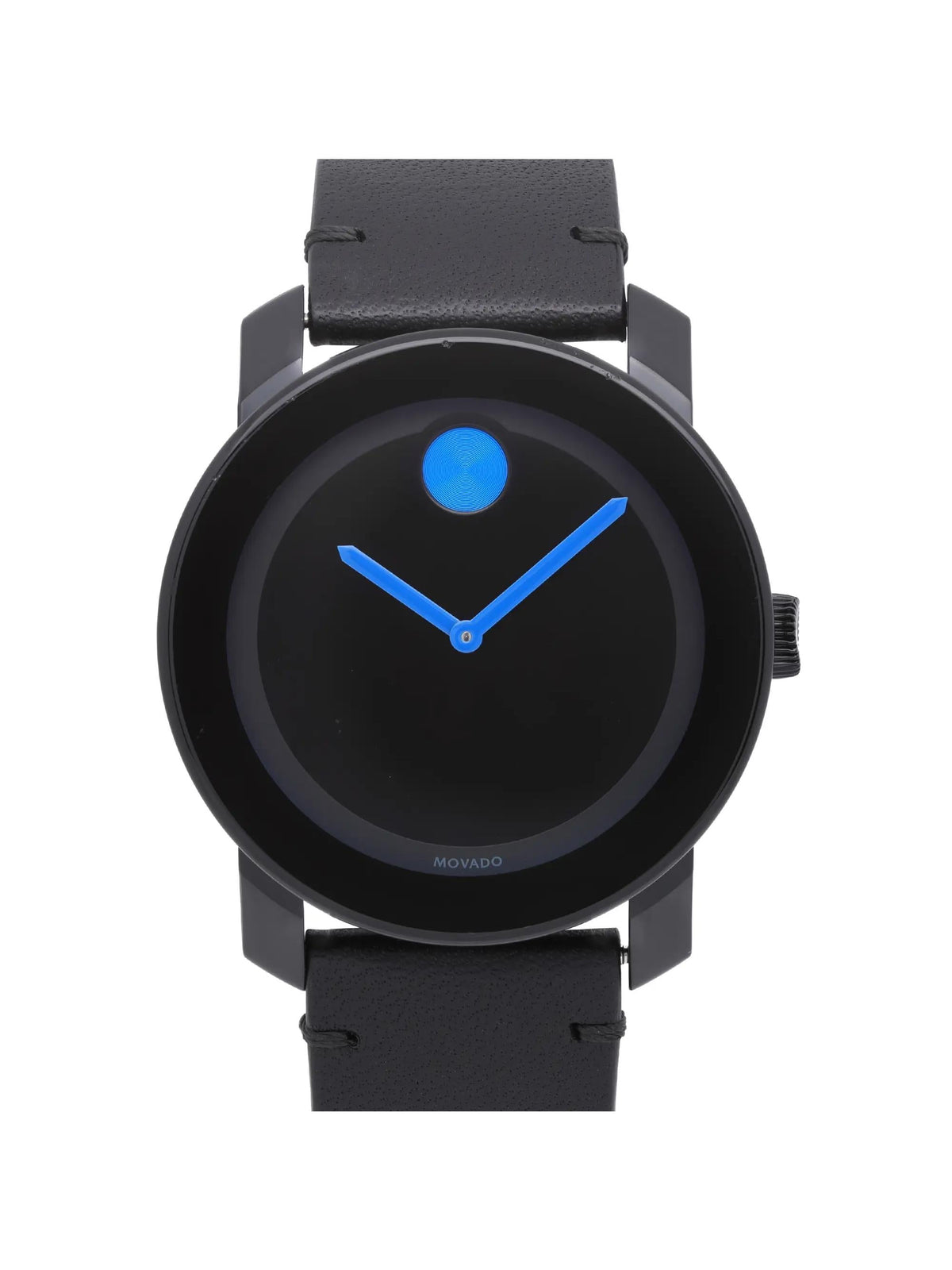 Pre-owned Movado Bold 42mm Black Dial Leather Quartz Watch 3600307 (Good)