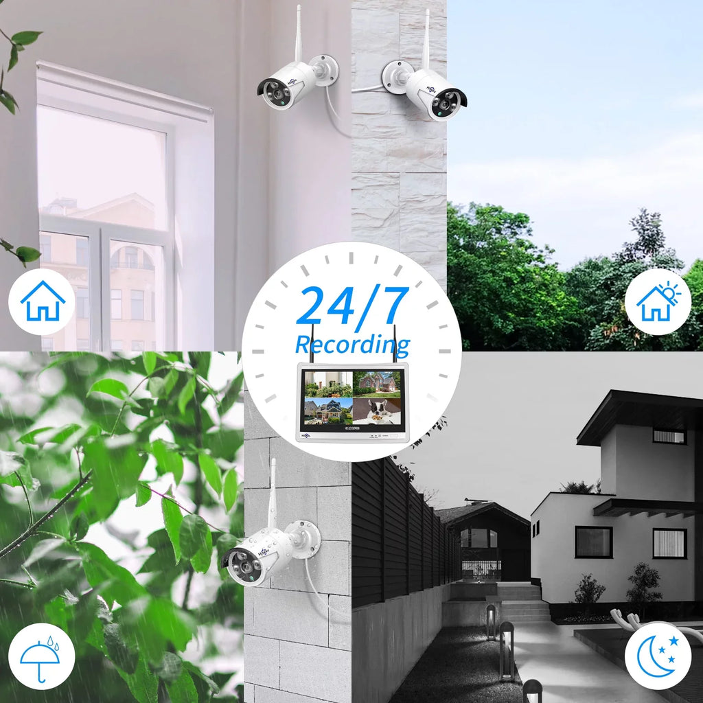 Hiseeu 3MP Security Camera System with 12.1" Monitor, 3TB Hard Drive, 4Pcs Security Cameras Wireless Wifi for Recording and Remote View, Home Security Camera System (Supports Only 2.4Ghz Wi-Fi)