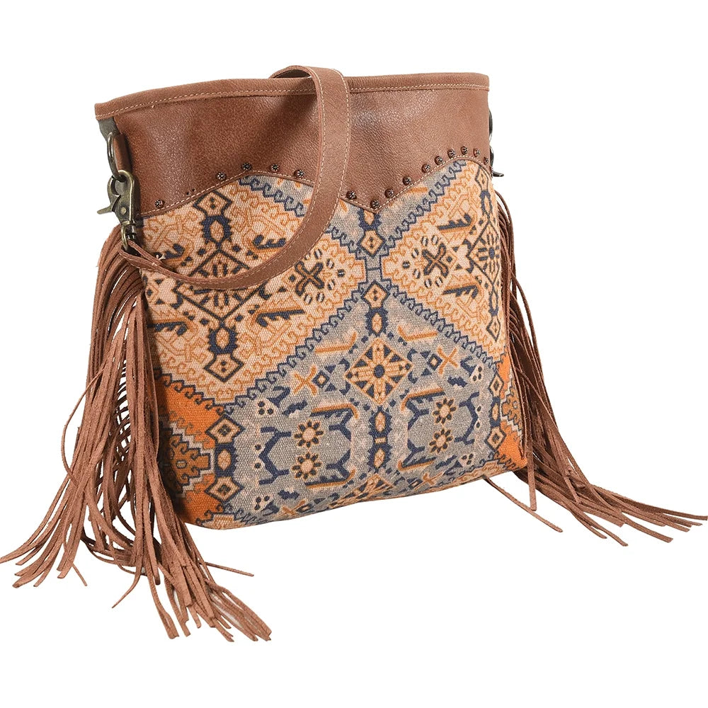 KB OHLAY KB209 Cross Body Upcycled Canvas Genuine Leather women bag western handbag purse