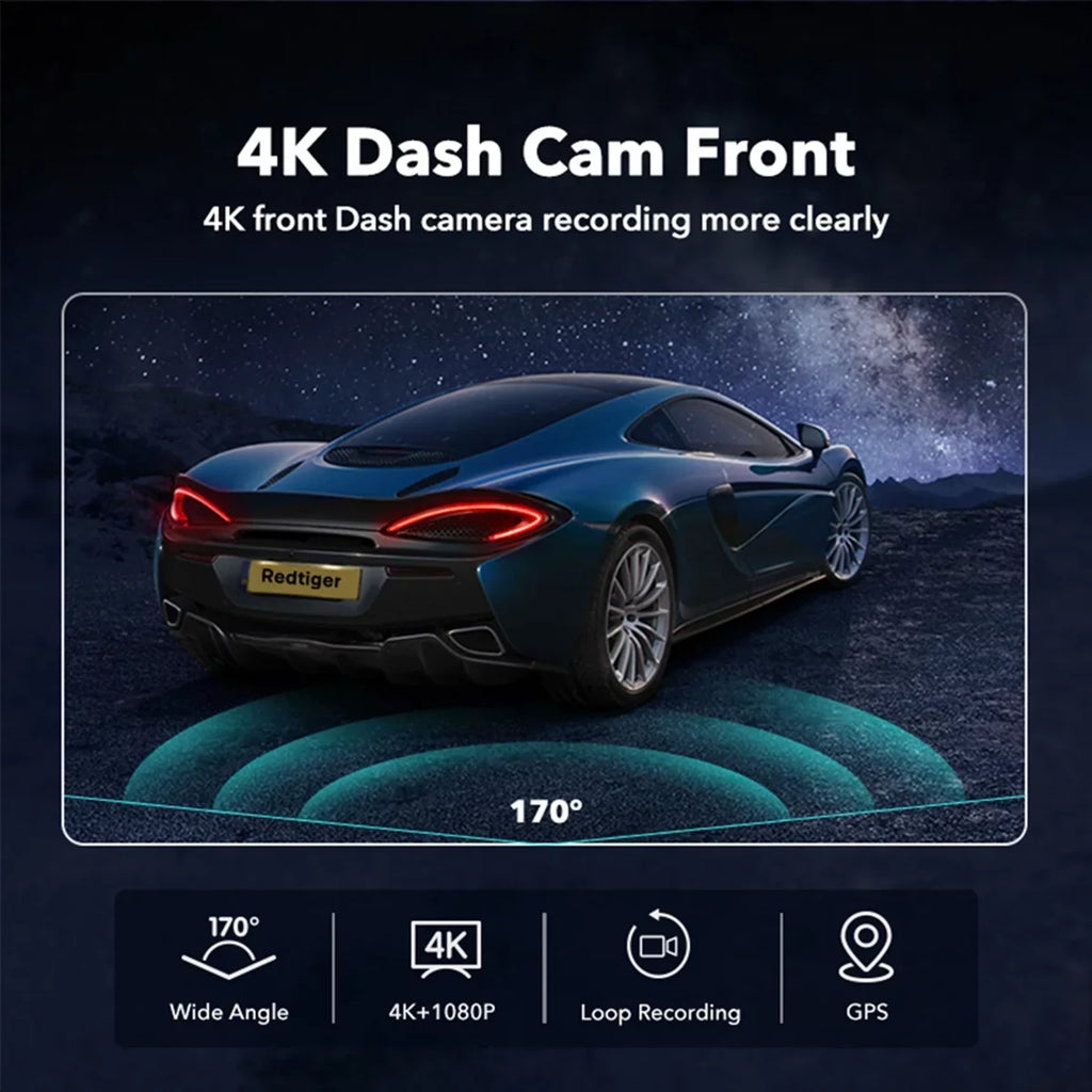 REDTIGER Dash Cam for Cars, 4K UHD 2160P Car Camera Front, Wi-Fi GPS, 3.18" LCD Display WDR, G-Sensor, 24H Parking Monitor, Support 256GB Max