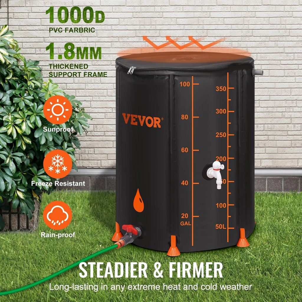 BENTISM Collapsible Rain Barrel, 100 Gallon Large Capacity, PVC Liquid Collection System Including Spigots and Overflow Kit, Portable Liquid Tank Storage Container