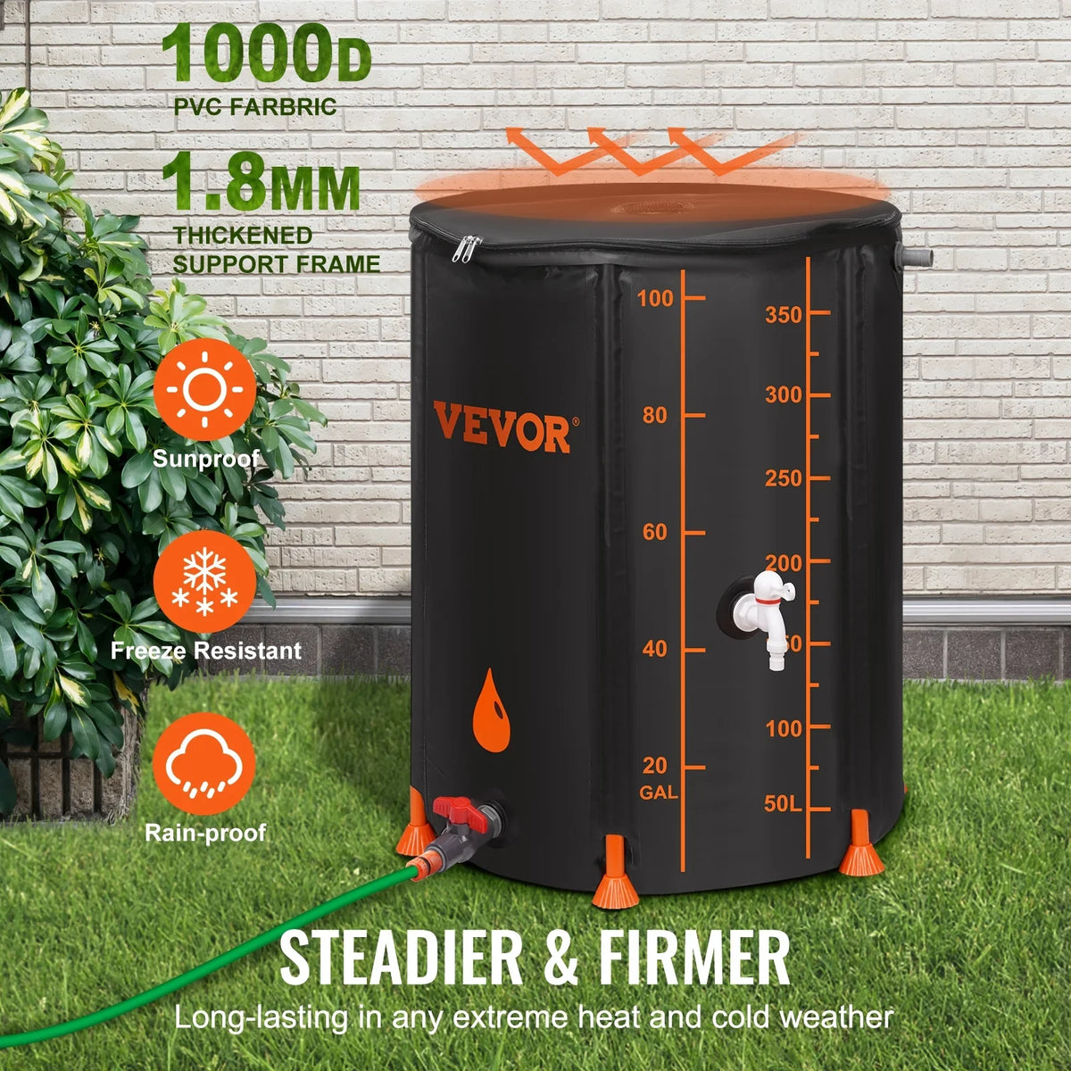 BENTISM Collapsible Rain Barrel, 100 Gallon Large Capacity, PVC Liquid Collection System Including Spigots and Overflow Kit, Portable Liquid Tank Storage Container