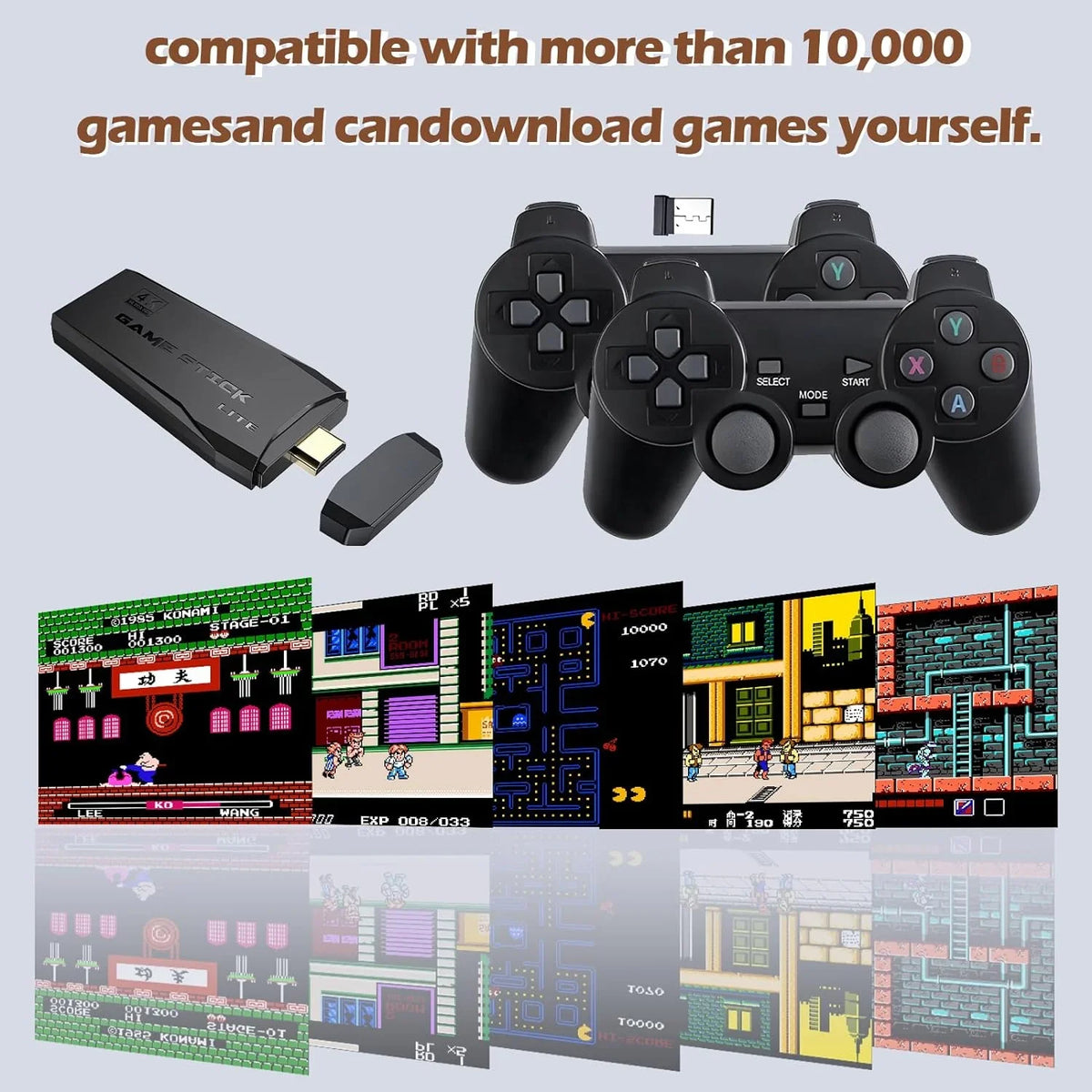 Retro Game Console, Nostalgia Stick Game,Retro Game Stick,Plug and Play Video Game Stick Built in 10000+ Games,4K HDMI Output,9 Classic Emulators, with Dual 2.4G Wireless Controllers(64G)