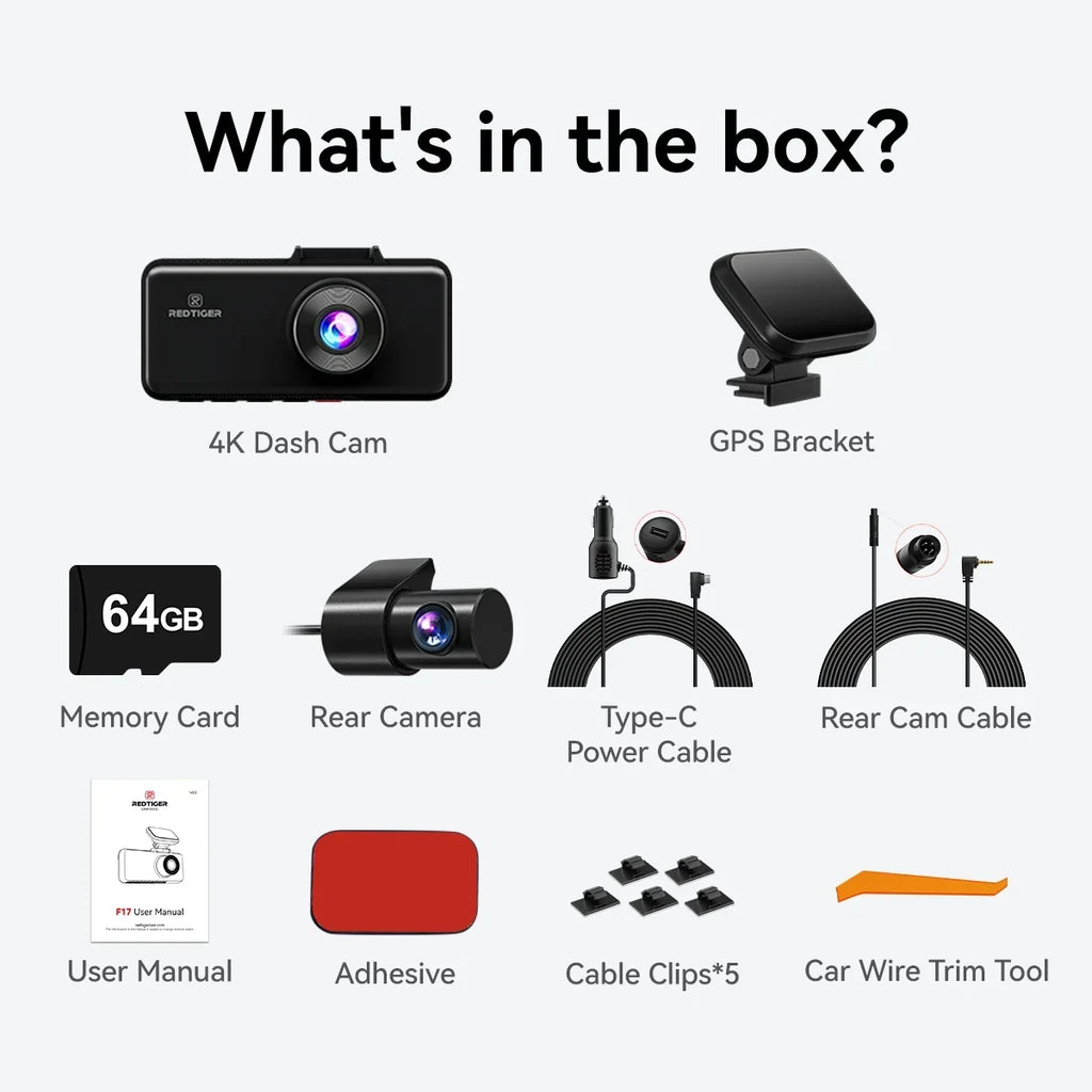 REDTIGER Dash Cam 3 Channel, DashCam Front and Rear with 5G WiFi GPS, Dash Camera Three Way with 3 inch IPS Monitor Free 64GB Card, Triple Car Camera with IR Night Vision, Vehicle