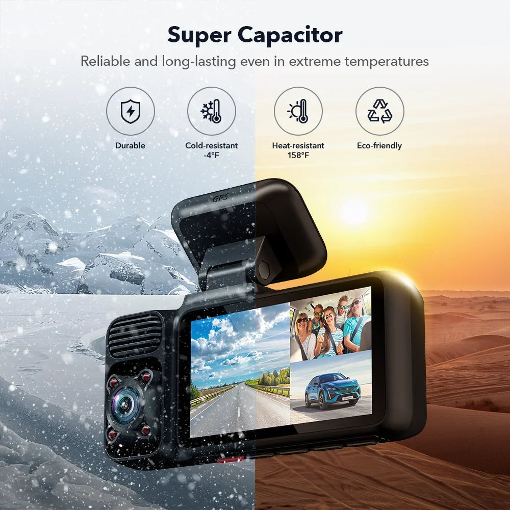 REDTIGER Dash Cam 3 Channel, DashCam Front and Rear with 5G WiFi GPS, Dash Camera Three Way with 3 inch IPS Monitor Free 64GB Card, Triple Car Camera with IR Night Vision, Vehicle