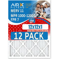 12x12x1 Air Filter MERV 11 Rating, 12 Pack of Furnace Filters Comparable to MPR 1000, MPR 1200 & FPR 7 - Made in USA by AIRX FILTERS WICKED CLEAN AIR.