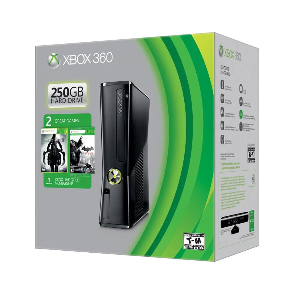 Open Box XBOX 360 SLIM 250GB WIFI GAME CONSOLE BUNDLE BLACK R9G-00198