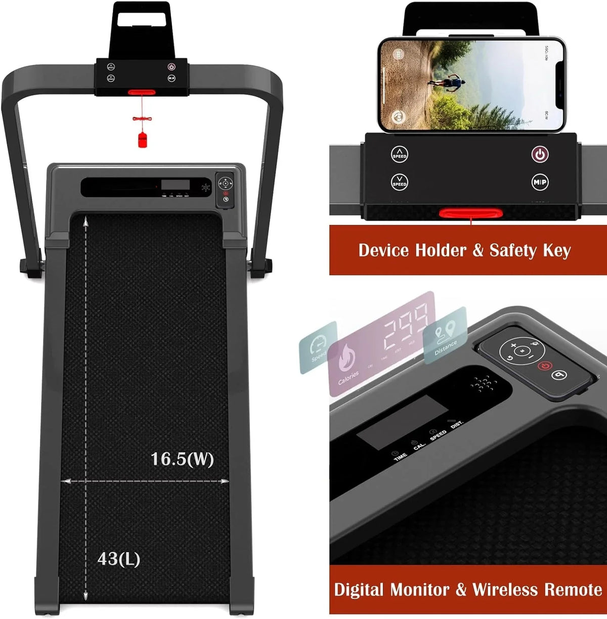 Walking Pad Treadmill, Under Desk Treadmill, Stable and Tough 300 Lb Capacity Treadmills for Home Small, Installation-Free with Remote Control