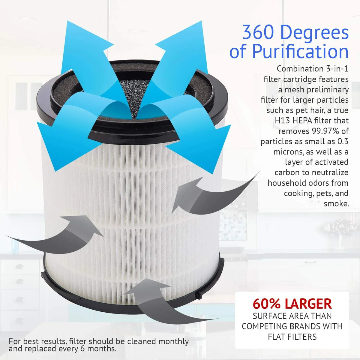 HEPA Filter Replacement Filter SilverOnyx (5-Speed), H13 True HEPA Filter Replacement for Air Purifier for Large Room, Home, Bedroom, Dust, Smoke & Pet Dander - H13 HEPA Filter Replacement - Black