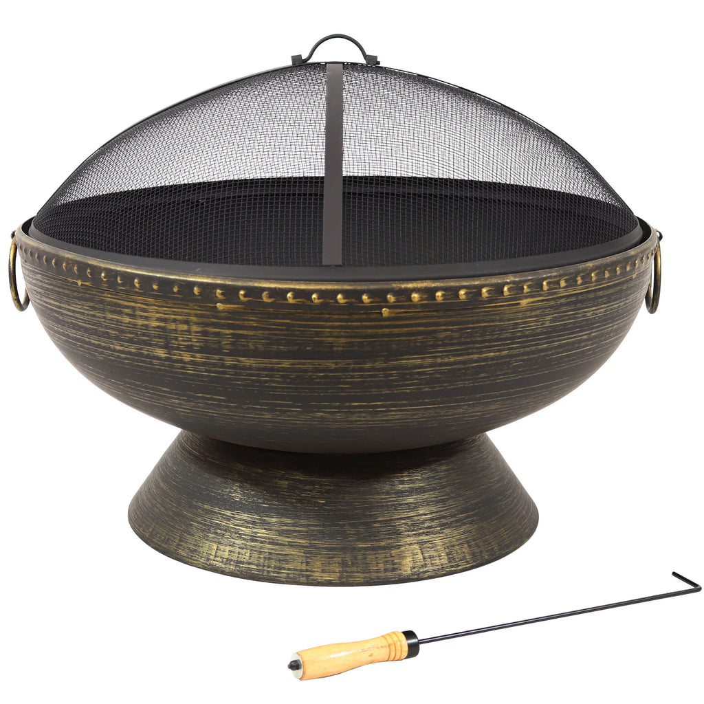 Sunnydaze 30" Royal Outdoor Steel Fire Pit with Spark Display and Poker