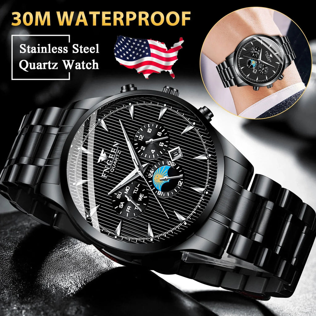 Fluid Men's Watch Relojes De Hombre Stainless Steel Quartz Classic Luminous
