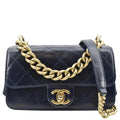 Pre-Owned CHANEL Chain Handle CC Flap Quilted Leather Shoulder Bag Blue