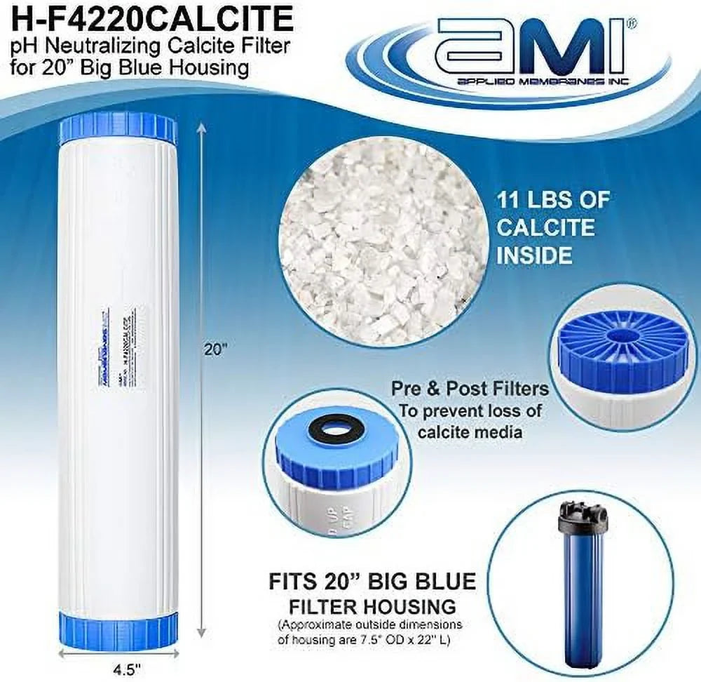 INC Ph Neutralization Fluid Filter Cartridge | Calcite Filter To Raise Alkalinity Of Low Ph Fluid | 4.5"X20" Filter Fits 20” Filter Housing | H-F4220CALCITE (4.5" X 20")